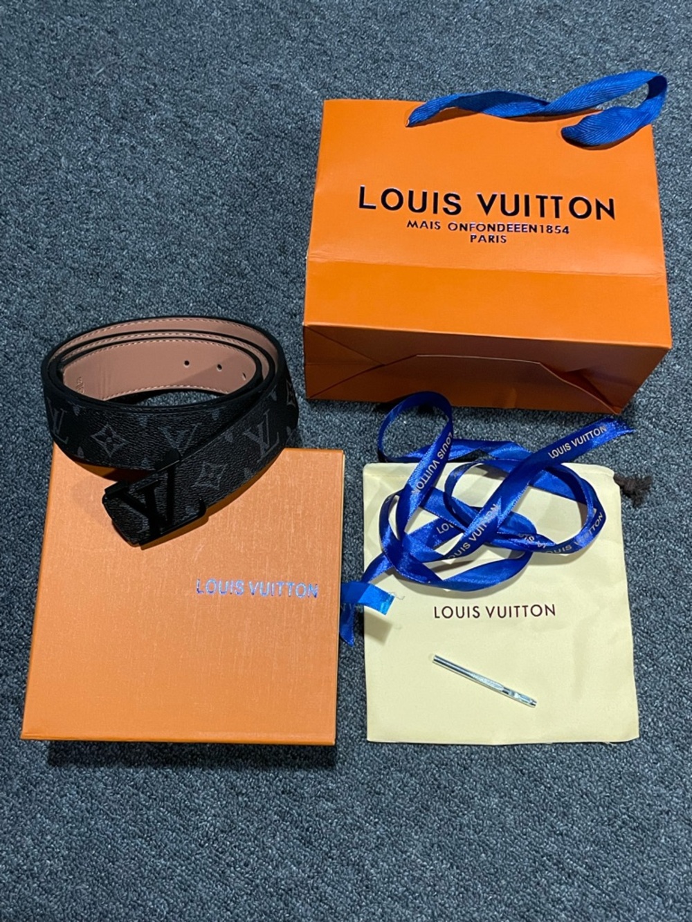 Louis Vuitton Black Monogram Canvas Men's Belt with Tan Interior